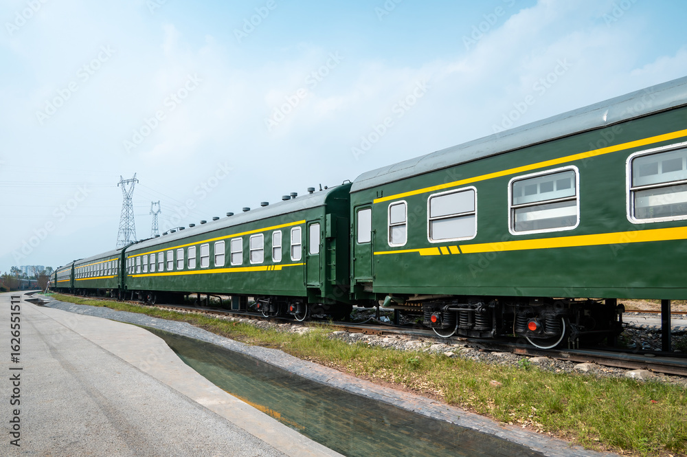 Fototapeta premium Green coaches, The vintage Chinese train