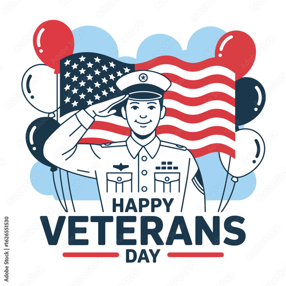 Fototapeta premium Flat Happy Veterans Day vector illustration