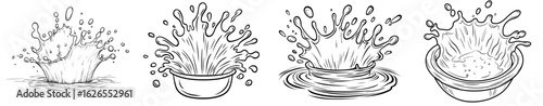 A crown of water or paint splatters, accompanied by fluid splashes, is depicted in a modern hand-drawn sketch doodle style illustration