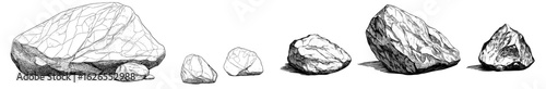 The modern monochrome sketch of stone incorporates gravel and pebble details, presenting a natural rocky slate lump as a template for engravings in a retro black and white hand-drawn illustration