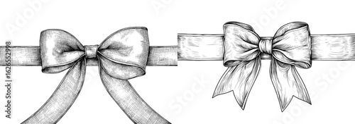 A set comprising a long bow and ribbon, presented in a hand-drawn vintage line art aesthetic with modern ink sketching
