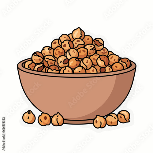 Bowl of crunchy roasted chickpeas scattered on a white background healthy snack ingredient illustration