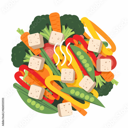 Freshly Cooked Vegan Tofu Stir Fry With Colorful Mixed Vegetables