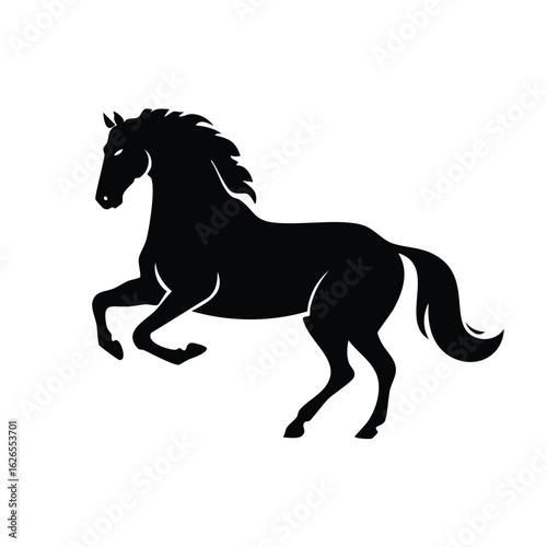 Elegant black silhouette of a rearing horse. A majestic stallion emblem representing power, freedom, and equestrian spirit in a clean graphic design.