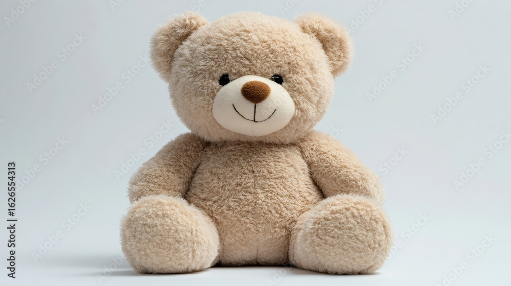 Obraz premium Smiling teddy bear sitting on white background