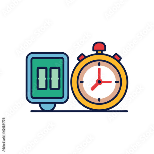 Vector art of stopwatch and digital timer icon, isolated on white background
