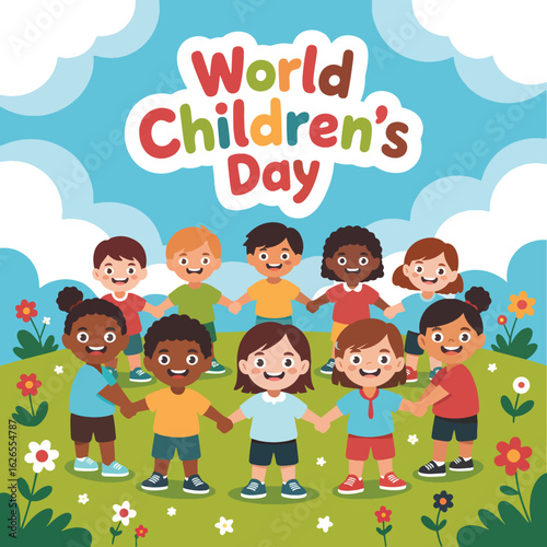 Flat World Children's Day celebration vector illustration