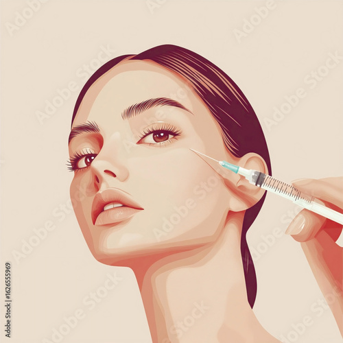 Close-up illustration of woman getting facial cosmetic injection. Vector illustration