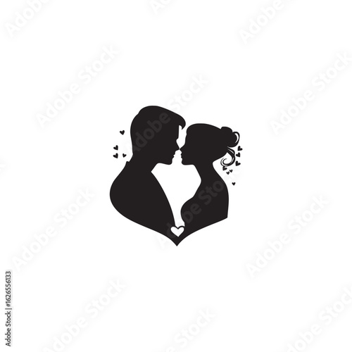 Silhouette of loving couple with hearts symbolizing romance and connection for valentines day