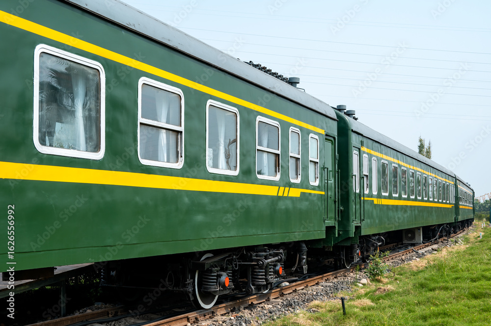 Naklejka premium Green coaches, The vintage Chinese train