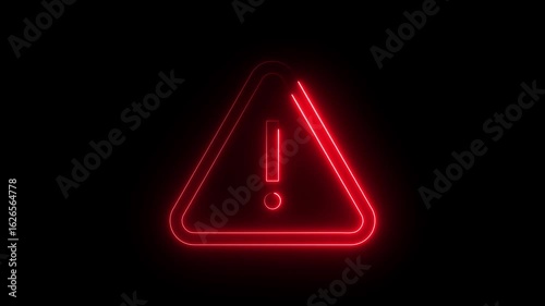 Animation of glowing neon Warning attention icon signal , alert , risk , safety, danger road warning sign animated 4k video