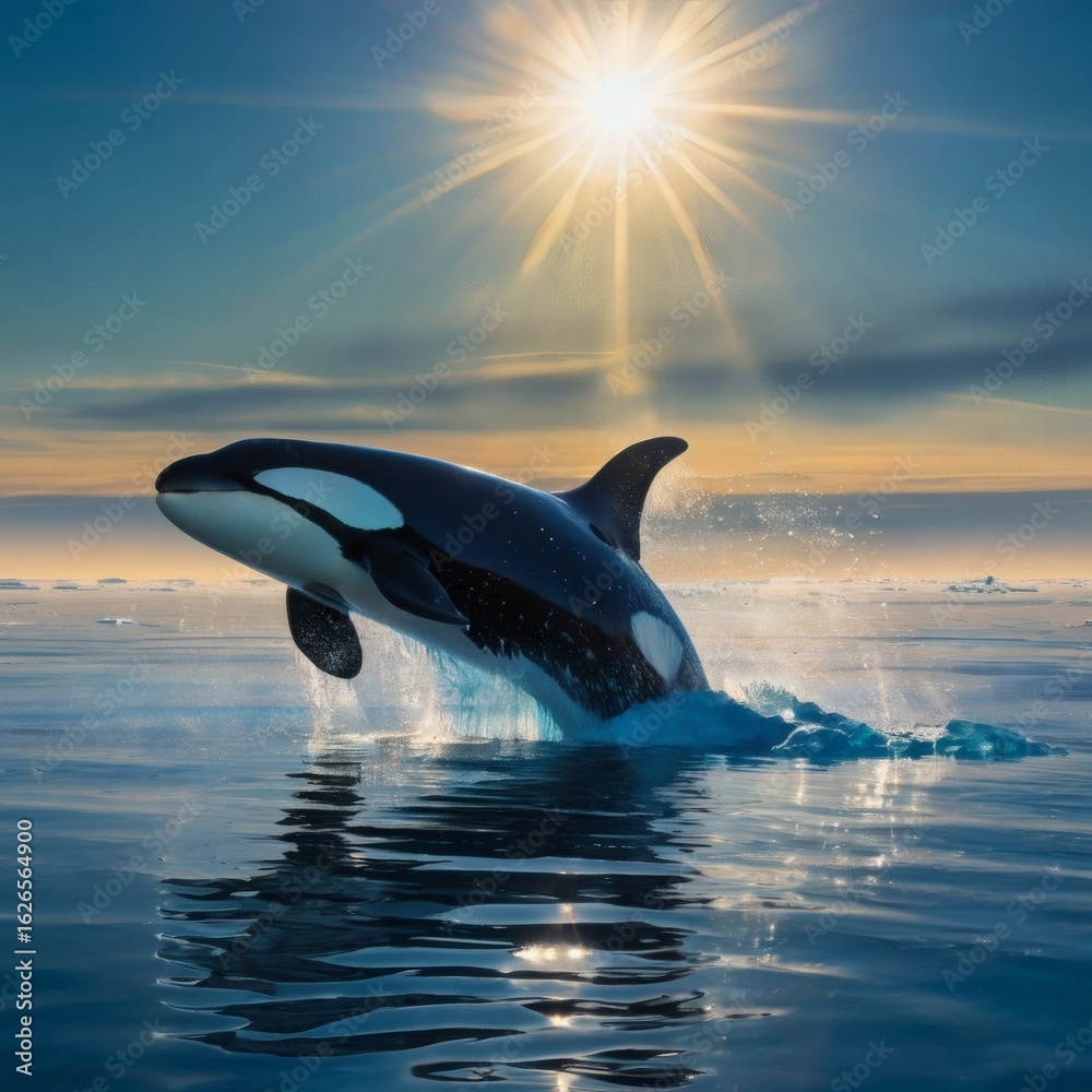Fototapeta premium Arctic Orca Breach with Bioluminescent Plankton