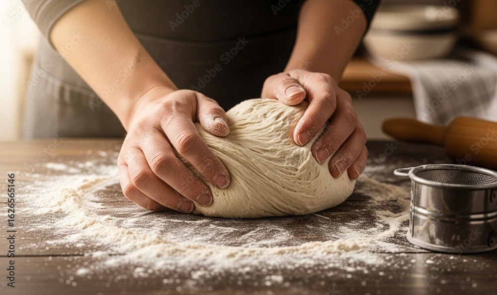 Fototapeta premium woman kneading dough