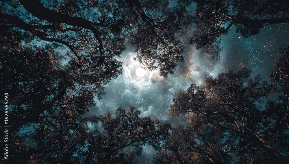 Fototapeta premium Starry Night View Through Tree Branches