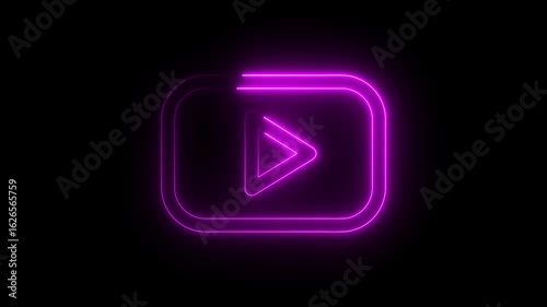 A glowing neon you tube icon animation video on black background 4k video