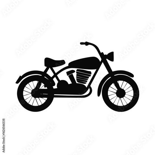 Vintage motorcycle vector graphic. Black silhouette of a classic chopper bike, an isolated icon for transport and lifestyle concepts.