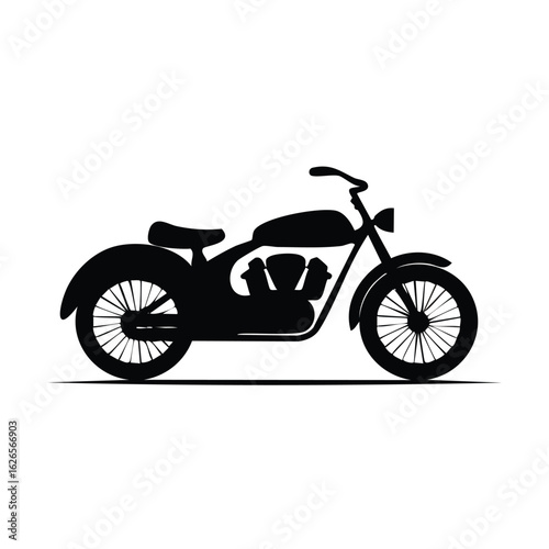 Vintage motorcycle silhouette isolated on white background. Classic chopper bike graphic symbol for transport and travel lifestyle concepts.