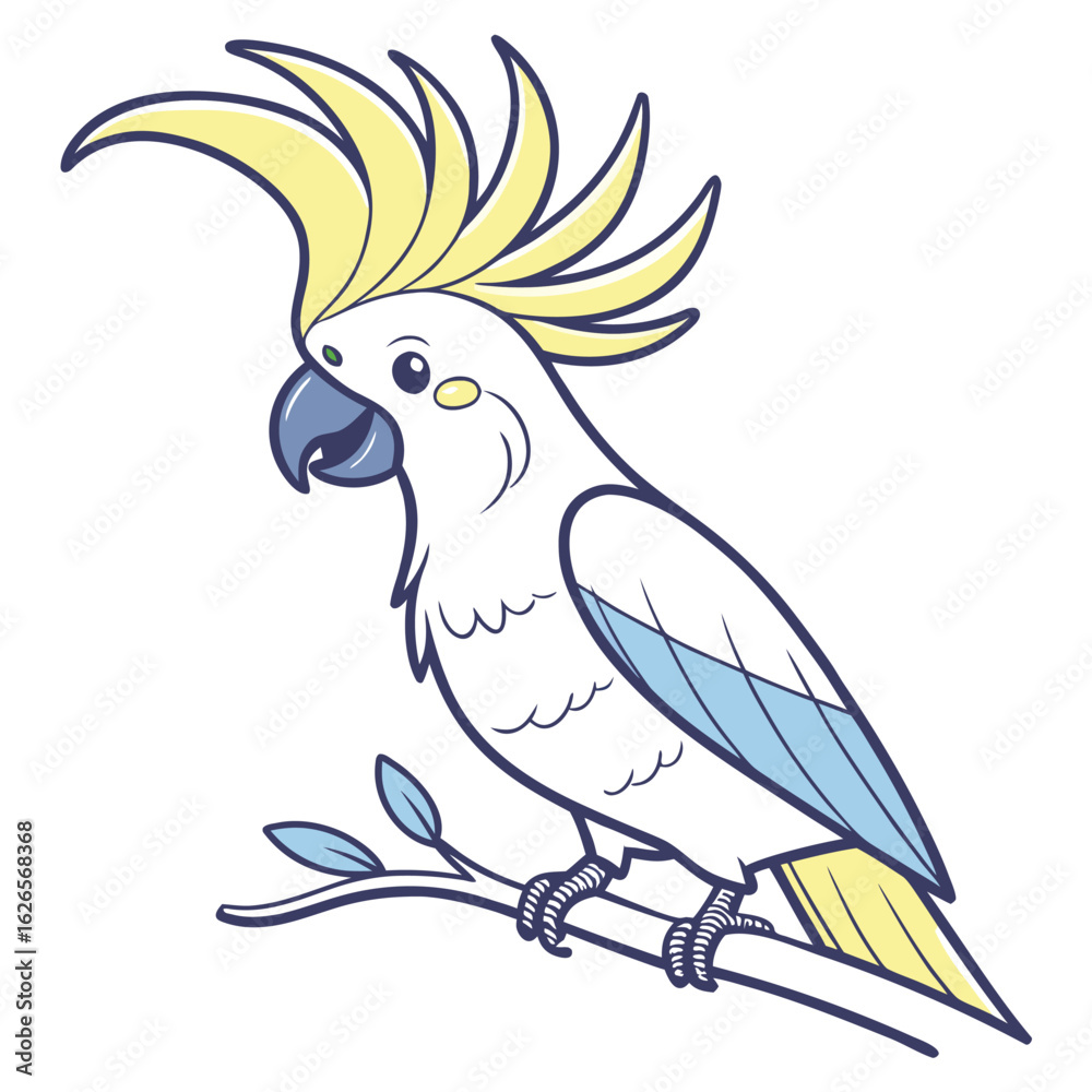 Fototapeta premium Elegant vector illustration of a majestic cockatoo with a prominent expressive crest suitable for avian themes and decorative designs