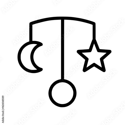 Baby Mobile Icon with Moon, Star, and Circle Hanging Elements