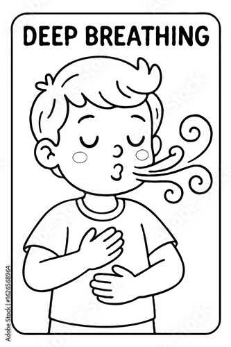 Cartoon Kid Practicing Deep Breathing to Relieve Stress and Anxiety