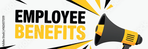 Loud Announcement Employee Benefits in Bold Letters with Megaphone for Effective Communication