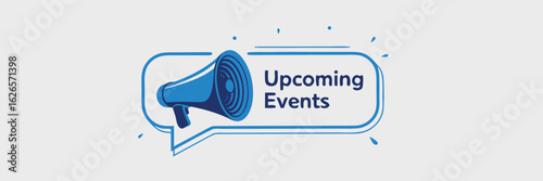 Blue Megaphone Announcing Upcoming Events Inside a Chat Bubble on Light Background Image