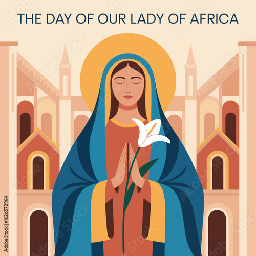 The Day of Our Lady of Africa with Praying Virgin Mary Illustration