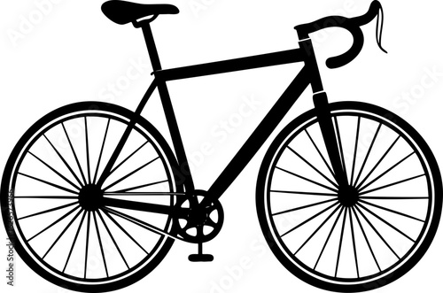 Illustration of a sleek black road bicycle with curved handlebars and thin spoked wheels in silhouette