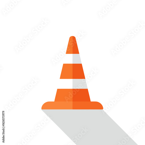 Vector art of an orange and white striped traffic cone isolated on white background, symbolizing safety and road construction
