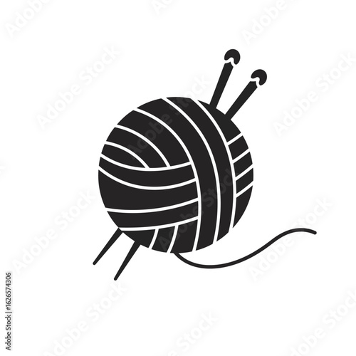 Vector art of ball of yarn with knitting needles isolated on white background