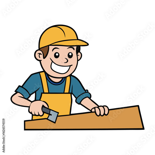 A skilled carpenter carefully cuts a wooden panel with precision, shaping it perfectly for construction or furniture, blending craftsmanship and attention to detail.
