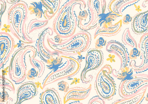 authentic seamless watercolor textured summer Paisley and floral multicolour print 