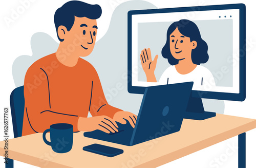 Online Courses Learning – Flat Vector Illustration of Person Studying Virtually with Computer and Mobile 