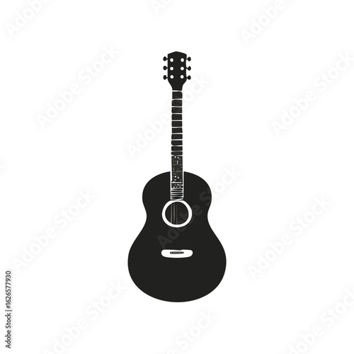 Classic acoustic guitar silhouette. A black icon representing the concept of music, melody, and artistic expression. Vector illustration.