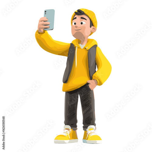 A stylish individual taking a selfie with their smartphone.