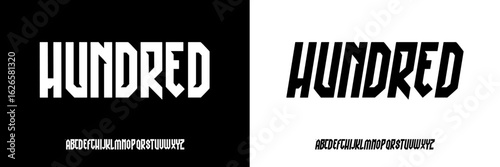 Font Hundred. Sporty italic alphabet, wide bold font for powerful dynamic lettering, swift automotive logo, energetic daring headline, car racing branding. Vector typeset