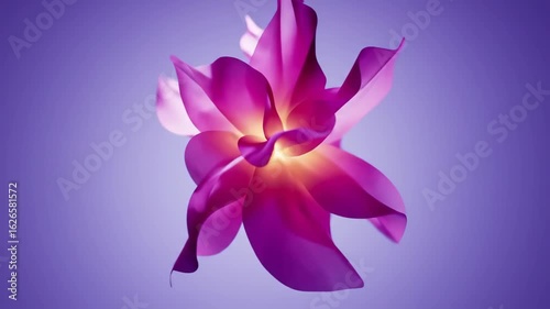  A beautifully animated abstract flower with flowing purple petals gently blooming and evolving. A soft and elegant fantasy nature background loop.