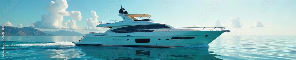 Naklejka premium Luxury yacht on calm turquoise water, glistening under the summer sun Exclusive VIP summer getaway, ultimate relaxation and opulence , boat, summer
