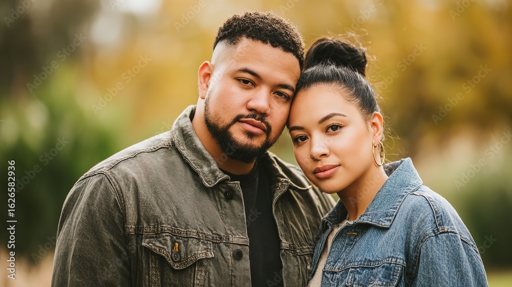 Multiethnic couple sharing a warm moment, natural background blurred with soft side light. Multiethnic couple sharing a warm moment, natural background blurred with soft side light.