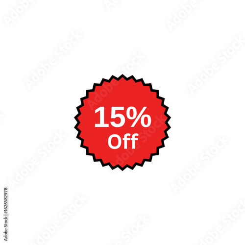 Discounts 15 percent off. Discount badge design.