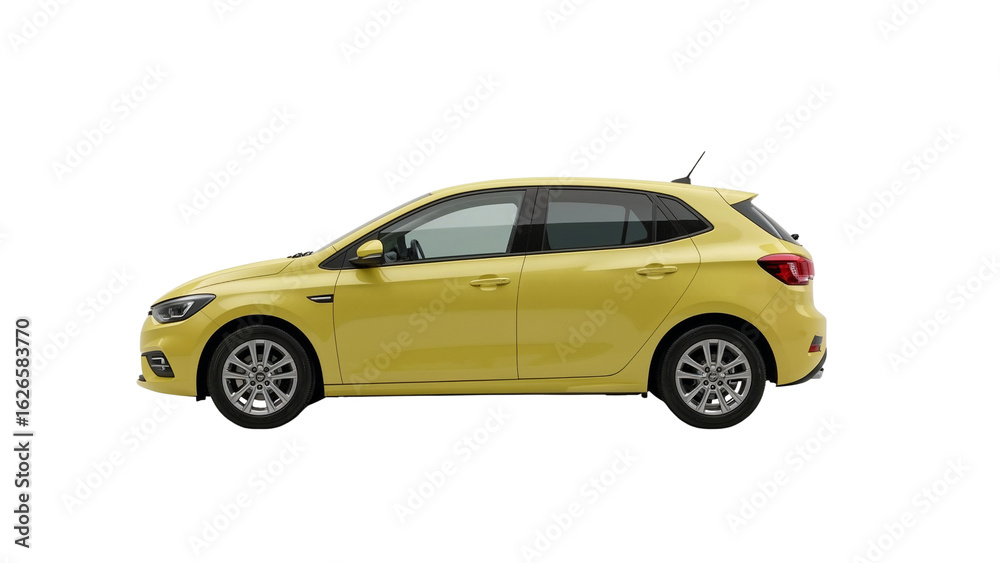 Fototapeta premium Radiant yellow hatchback showcasing modern automotive design with aerodynamic styling on