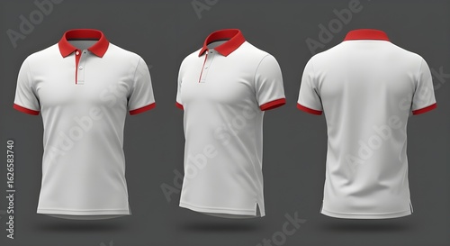Wallpaper Mural Men's blank white and red polo shirt mockup set. Realistic 3D render showing front, back, and side angles for apparel design. Torontodigital.ca