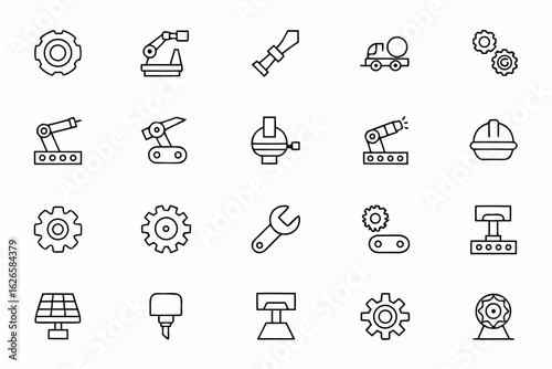 Icons of factory machinery and tools used in production