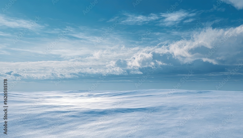 Fototapeta premium Vast, snow-covered plain under a partly cloudy sky