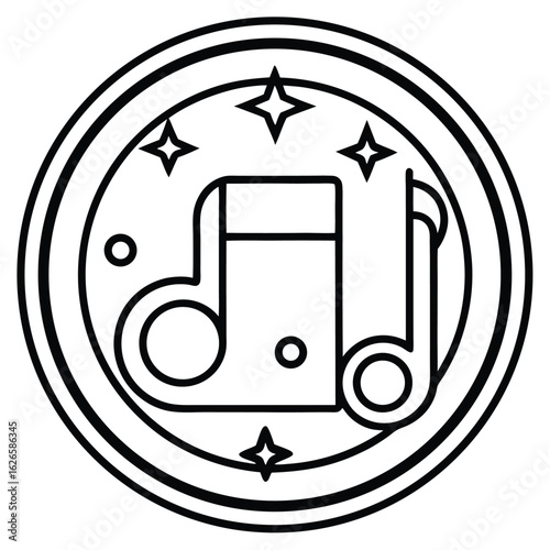 Musical note symbol with stars and circles sound