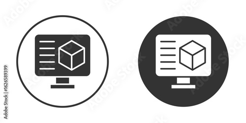 Computer simulation icon logo design illustration template. Solid Style