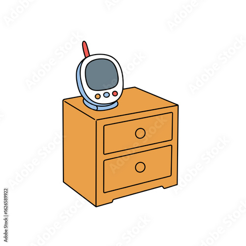 Baby monitor on nightstand in simple cartoon style  
