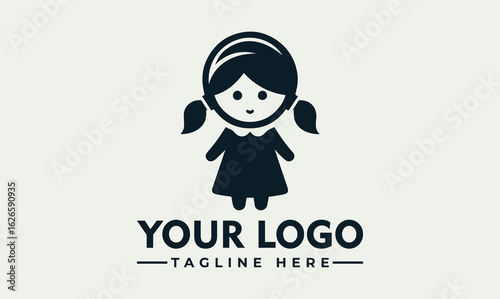 A minimalist logo featuring a cute girl, ideal for children's products or a related business.
