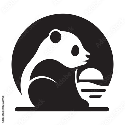 minimal panda vecto  silhouette r,  white background