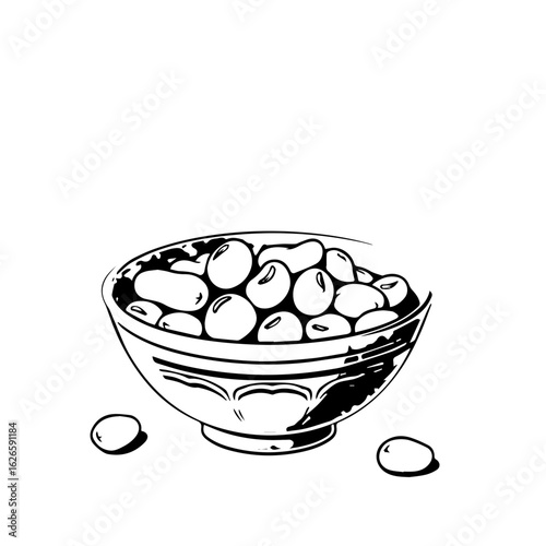 Bowl Full Of Fresh Soybeans On White Background Isolated Artistic Style Illustration
